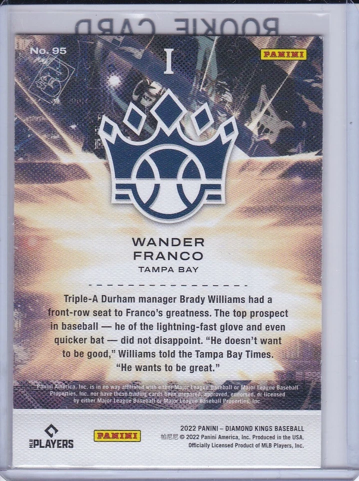 WANDER FRANCO ROOKIE CARD 2022 Panini Diamond Kings Baseball TAMPA BAY RAYS RC - Image 2 of 2