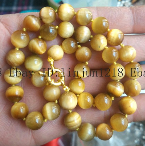 New 100% Natural Beautiful 8mm Gold Tiger's Eye Gems Necklace 18 Inch - Picture 3 of 11