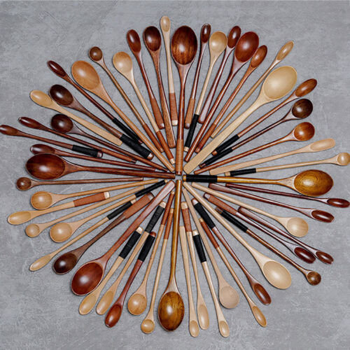 Long Handle Wooden Mixing Spoon Tie Round Handle Ladle Stirring Spoons CA - Afbeelding 1 van 41