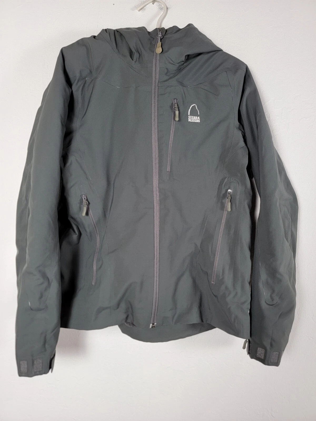 Sierra Designs Unisex Storm Jacket Size Medium Gray Zip-Front Hooded Rain Coat