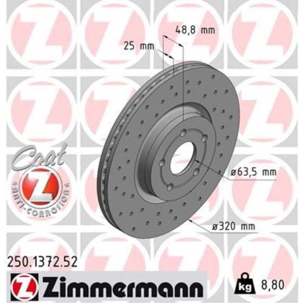 Zimmermann 2X Bremsscheibe Vorne Ø320 Mm InnenbelüFtet Gelocht FüR Ford Kuga II-image