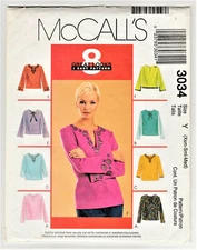 McCalls 3034 Blouse Top Sz 4-6, 8-10, 12-14 Sewing Pattern UNCUT Split Neckline