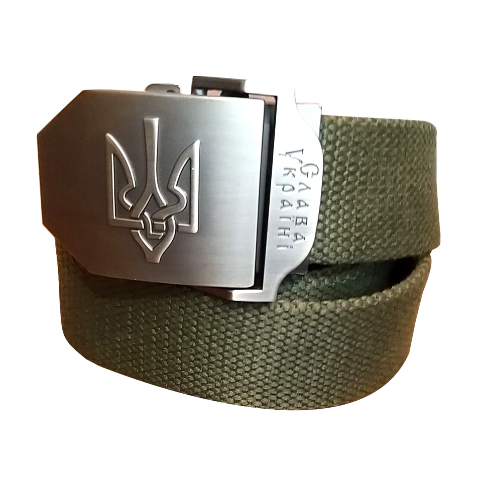 Cinturón táctico militar ucraniano con tridente color oliva Foto 3 de 4