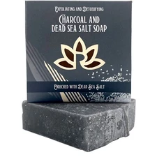 1 Natural Cold Process Soap Bar with Charcoal Powder, Dead Sea Salt & Olive Oil