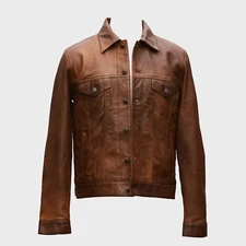 Western Trucker Leather Jacket Sheep Leather Denim Jacket Style D34J