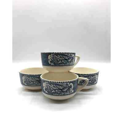 Four Gorgeous Vintage Star Of The Road Blue And White Coffee Tea Cups