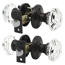 KNOBWELL Crystal Glass Door Knobs Lock Set Bronze Privacy/Passage Interior Use
