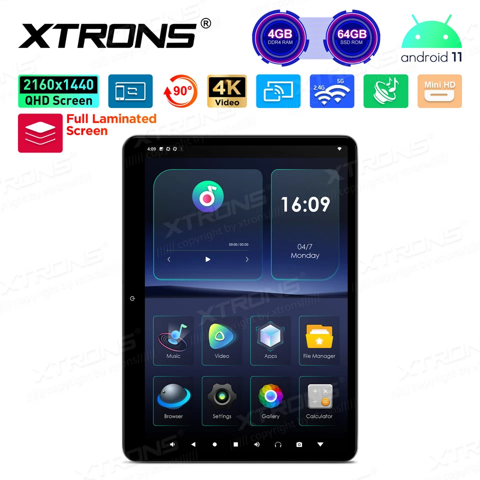 14'' Android 11 64GB Headrest Monitor Video Player Car TV Touch Screen WiFi HDMI - Image 2 of 4