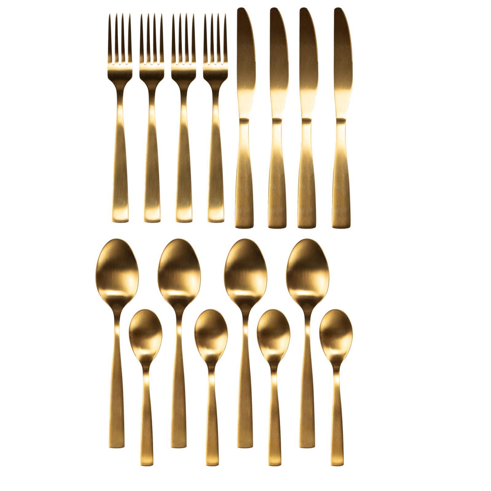 Besteck Set 4 Personen Edelstahl Gold 16 tlg Messer Gabel Esslöffel Kaffeelöffel