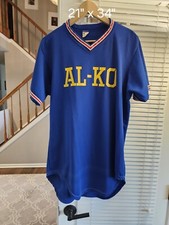 Vintage 80s Wilson Al-Ko Blue V-neck Baseball Jersey Size 42 Made in USA