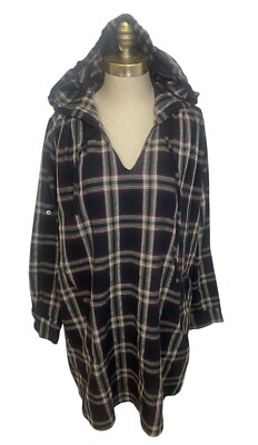 UMGEE  Plaid Roll Soeeve Hi-lo Hoodie Top Blouse Size M OVERSIZED
