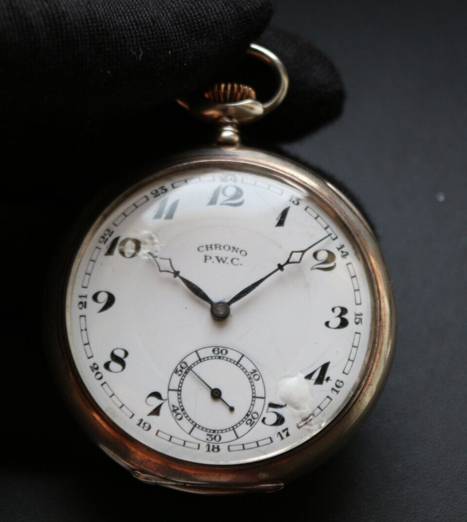 Antique Chrono Pocket Watch Mechanical Swiss P.W.C Silver