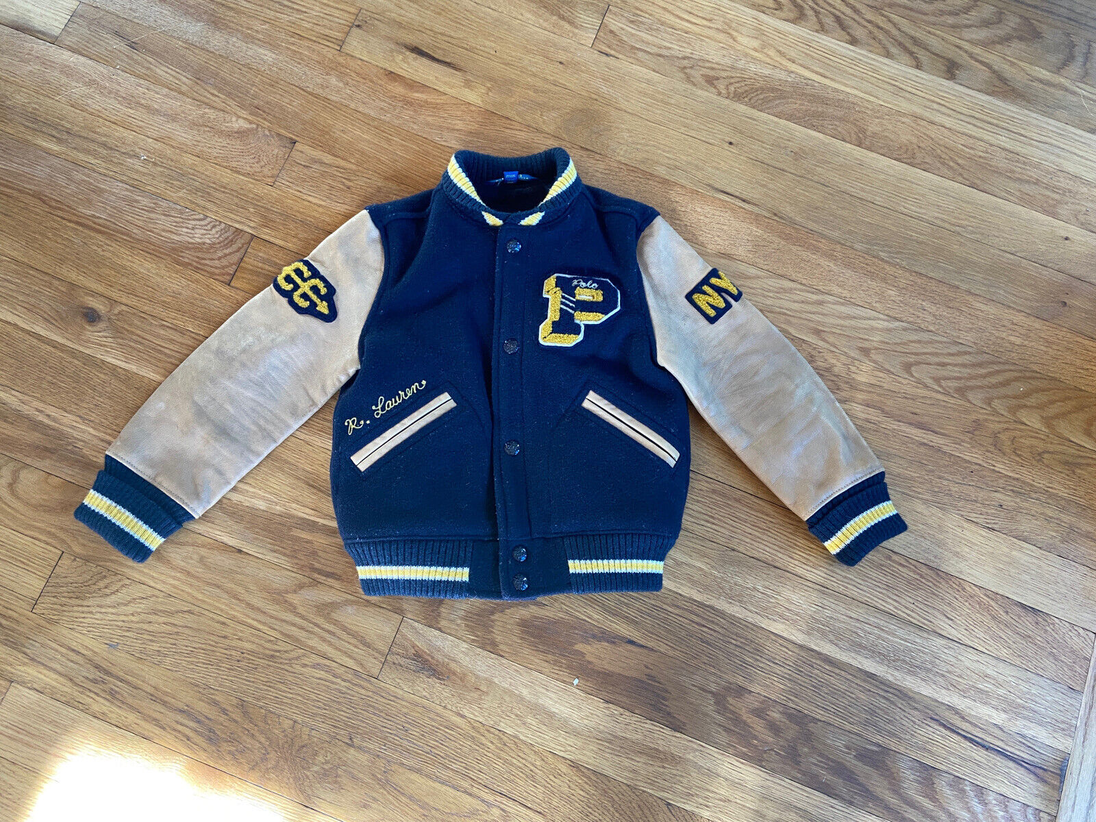 Polo Ralph Lauren varsity jacket children kids 4T Wool Leather RRL  Embroidered