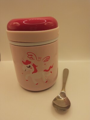 Girls Kids Vanli's Pink Unicorn thermos with spoon insulated Insulated Food Jar 
