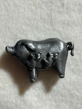 Vintage Torino Pewter Pig Shaped Jewelry Necklace Brooch Earrings Box Set Decor