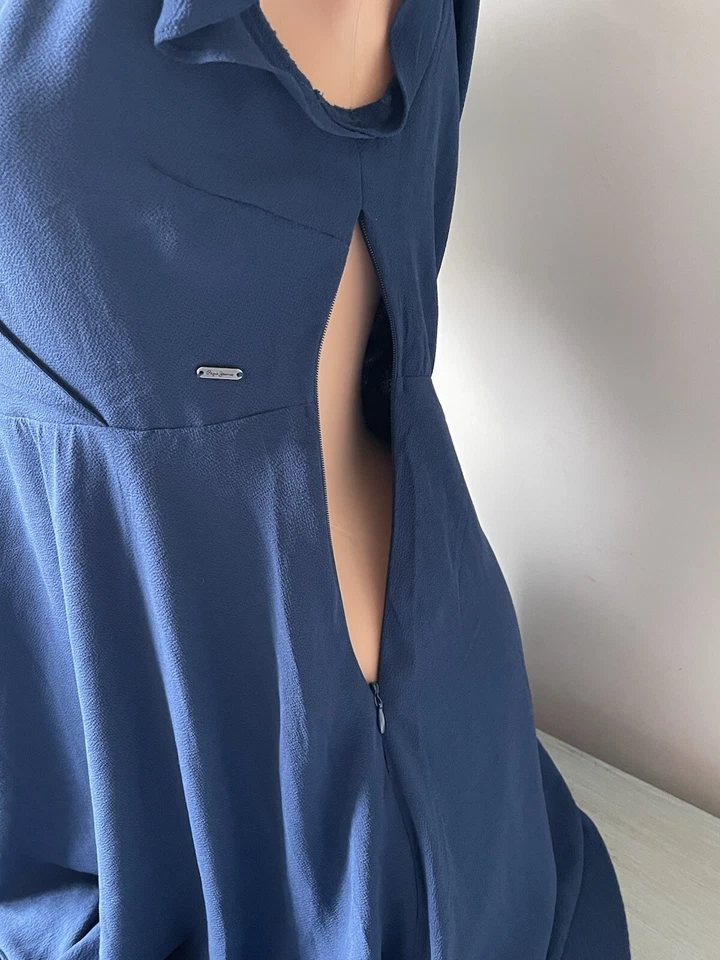 Vestido Pepe Jeans PATRIZIA Crepé Línea A Sobrepelliz Cuello en V Imitación Envoltura Italia Azul Foto 4 de 4