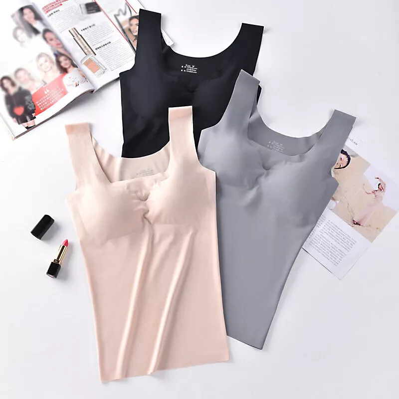 Ladies Camisole Tops With Built in Bra Women Vest Padded Slim Tank Tops Soft Tee