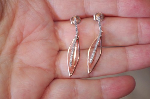 10K Jared Rose Gold Row Diamond Hoop Earrings 0,75 cttw, I-J Color, I2 Clarity - Picture 10 of 11