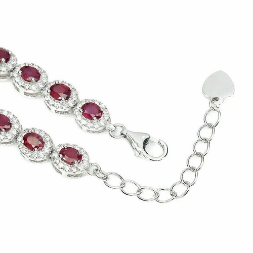 Silver Bracelet Ruby Genuine Natural Gems Solid Sterling 6 1/2 to 7 3/4 Inch - Picture 11 of 24