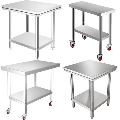 VEVOR Commercial Stainless Steel Kitchen Food Prep Work Table Bench / Wheels