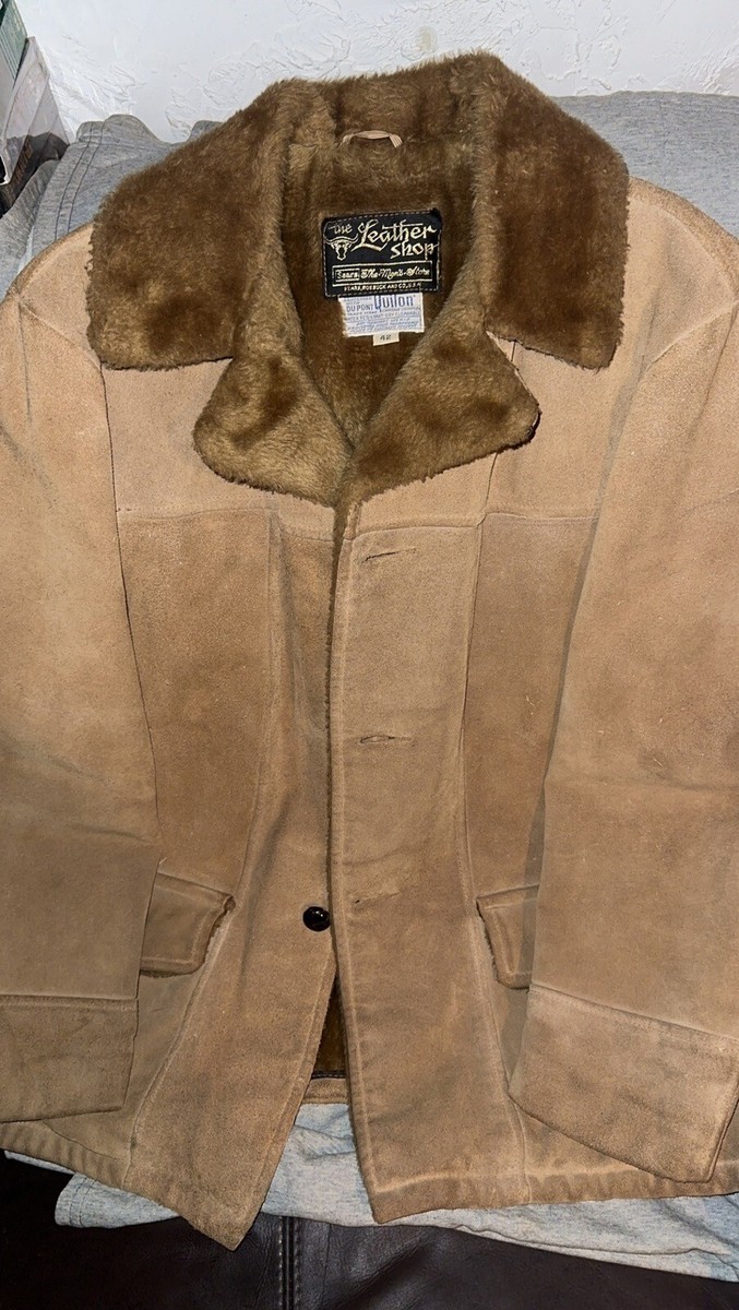 Vintage Sears The Leather Shop Suede Sherpa Fur Coat Jacket