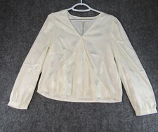 A New Day Floral Cream Long Sleeve Front Hook Blouse Top Shirt SZ S Small White