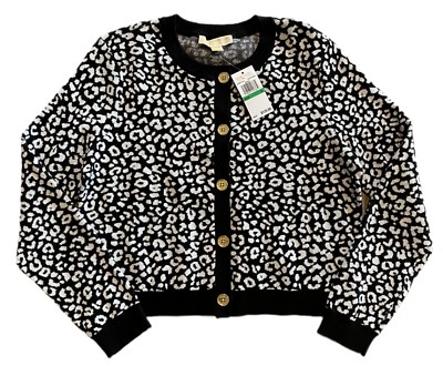 NWT WOMEN'S MICHAEL KORS LARGE L BUTTON BLACK SWEATER TOP SHIRT