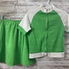 Vintage Girls Clothing 60s 70s Skort Outfit Polyester Green School Gym Knit-Ins