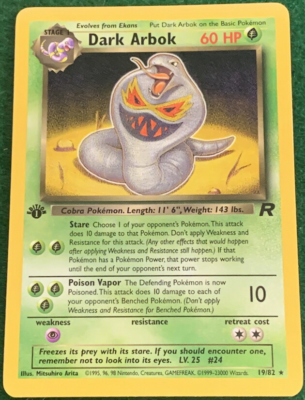 POKEMON Card TEAM ROCKET 1st Edition DARK ARBOK #19/82 Black Star Rare MINT