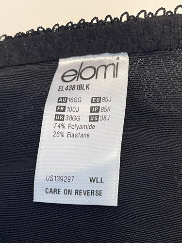 ELOMI CHARLEY LONGLINE FULL FIGURE UNDERWIRE BRA EL4381 BLACK SIZE 38J - 第 6/6 張圖片