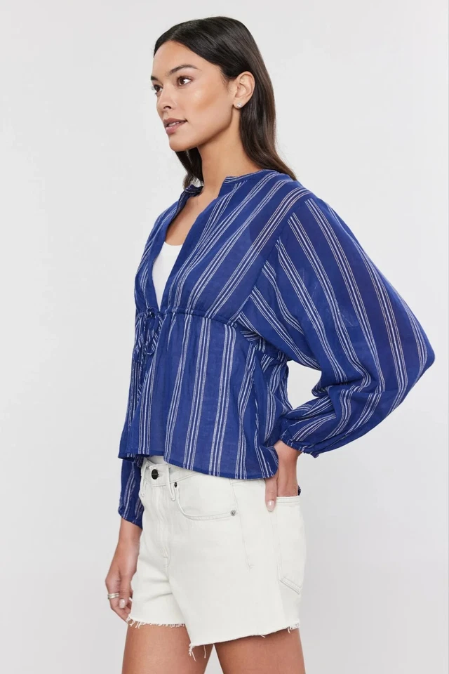 VELVET Por Graham & Spencer Renata Bordado Algodón Rayas Top Crema S $133 H6 Foto 4 de 4