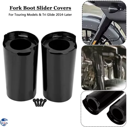 Black Front Upper Fork Slider Covers Cow Bells For Harley Street Road Glide 14+
