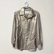 Finley Women Liquid Gold Shimmer Long Sleeve Button-Down Shirt Size M