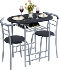 3-Piece Dining Room Table Set Kitchen Table & Chair Sets for 2 Compact Steel Leg