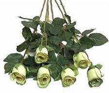 24in Rose Bud Sage Green Artificial Flower Long Stem Seafoam Mist, Set of 24 