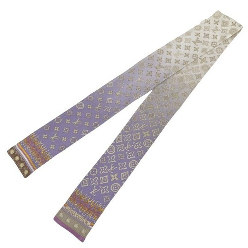 Authentic LOUIS VUITTON Bandeau Monogram Scarf Silk Purple White Gradient - Picture 17 of 24