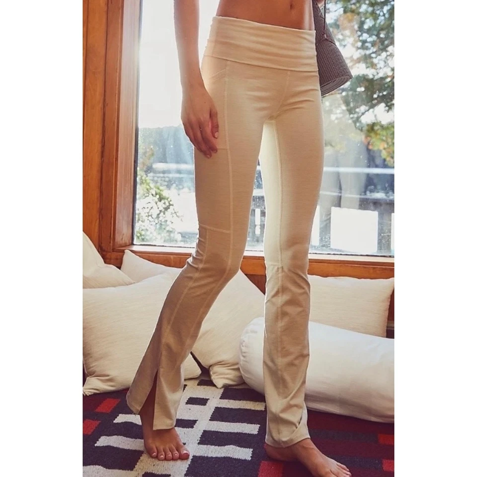 Free People Movement Zen Again Heather Flares Leggings Fold Over Sz M Yoga - Image 2 of 4