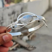 Handcrafted Designer Gift Bangle Moonstone 925 Sterling Silver Boho  Bangle Si70