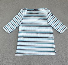 Saint James Breton Striped Tee Top Size 6 Navy/Aqua Blue Garde-Cote 111 UPF 50+