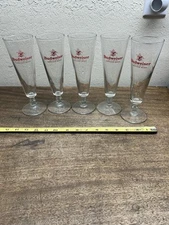 Lot of 5 - Vintage BUDWEISER  Anheuser Busch Pilsner Footed Glasses Barware ~ 8”