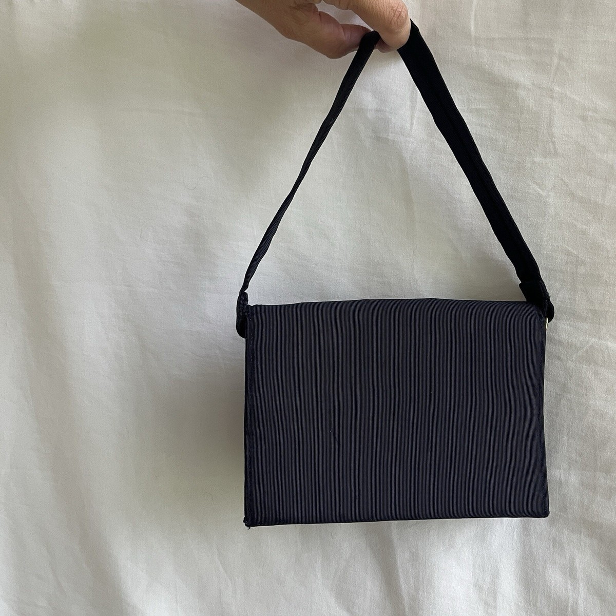 Vintage bag Navy blue tapestry country house villa with a bridge & plants scene View 5