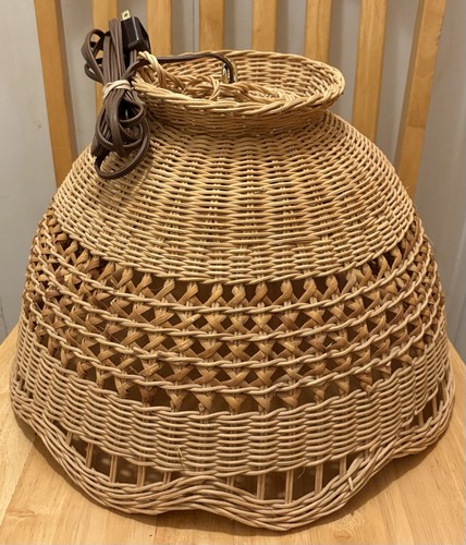 Vintage Wicker Swag Hanging Lamp Basket BOHO Brown Plug In