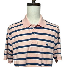 Brooks Brothers Shirt Mens Large Blue Pink Stripe Short Sleeve Polo Preppy Golf