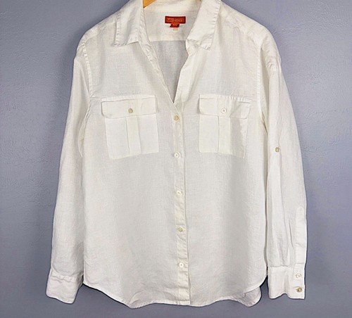 NWOT Tommy Bahama Relax White Linen Button Down Shirt Women’s Medium Roll Tab