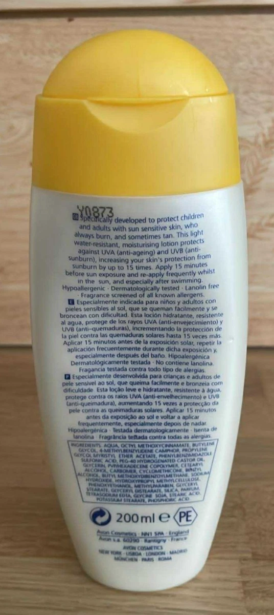 AVON BRONZE SENSITIVE SUN LOTION SUITABLE FOR CHILDREN UVA 15 UVB 200 ML