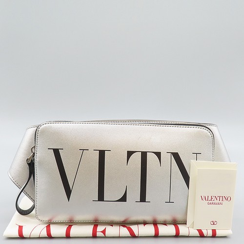 Valentino Silver Leather Logo Print Mini Hip Sack Belt Bag