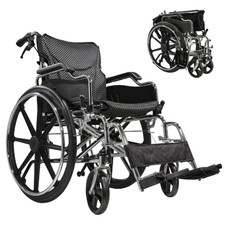 24" Folding Manual Transport Wheelchair, Front and Rear Locking Hand Brakes