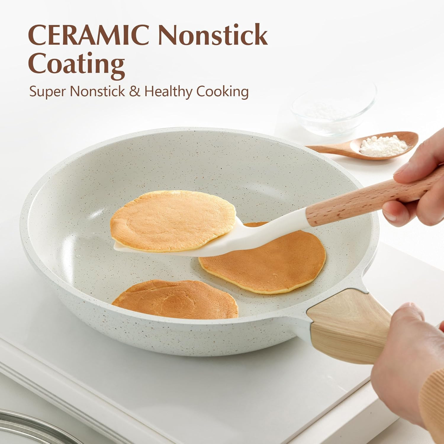 SENSARTE Nonstick Ceramic Frying Pan with Lid 8/9.5/10/11/12.5 Inch Omelet Pan S
