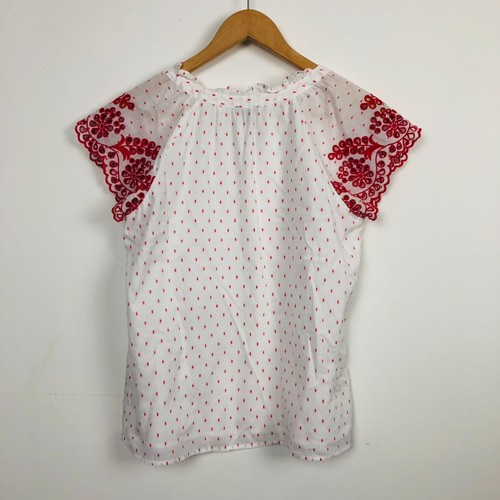 Talbots Women's Embroidered Short Sleeve Top Tassels Red White Size Small PETITE - Picture 4 of 6