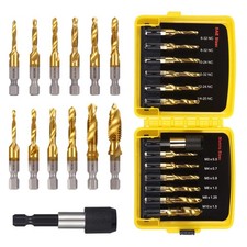 13PCS Titanium Drill Tap Set, HSS SAE  Metric Drill and Tap Bits with Quick